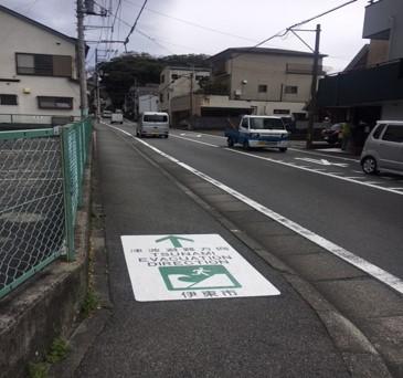 道路上の津波避難誘導標示の写真